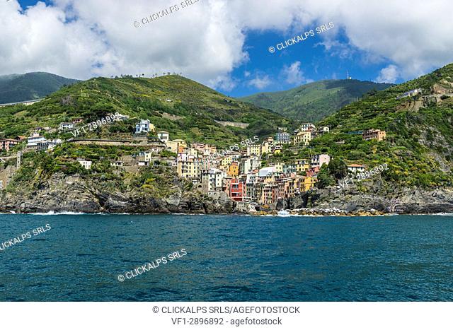 Colorful houses and typical architecture of Riomaggiore Cinque Terre National Park province of La Spezia Liguria Italy Europe