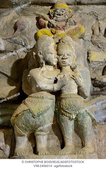 Myanmar, Rakhine State, Mrauk U, Shittaung pagoda (16th C), Buddhist deities Kendri and Kendra kissing