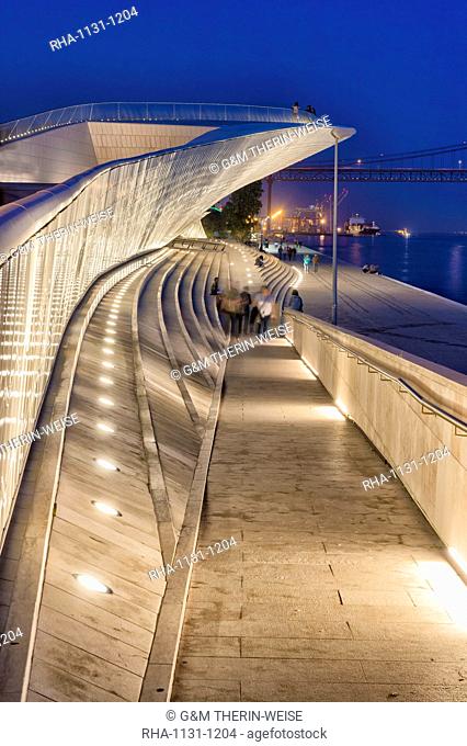 MAAT, Museum of Art Architecture and Technology at night, Belem district, Lisbon, Portugal, Europe