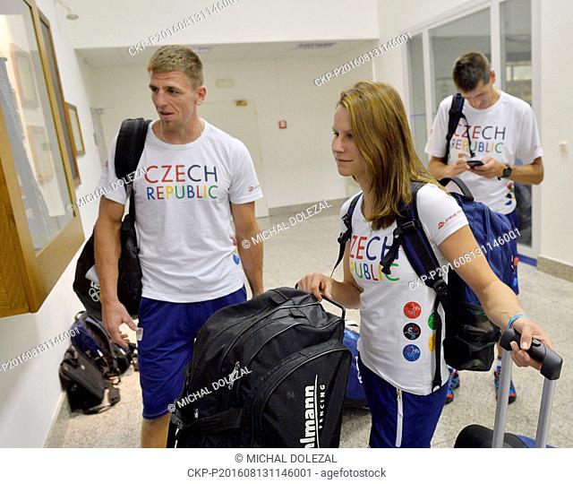 From left: sprint canoeist Lukas Trefil and modern pentathlete Barbora Kodedova with the last part of the Czech Olympic team depart for the Olympic Games in Rio...
