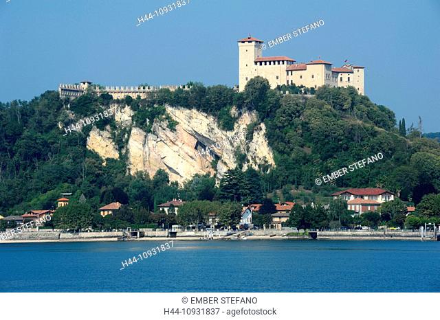 Italy, Europe, Angera, Varese, a, Rocca Boromea, fort, cliff, lake, Lago Maggiore