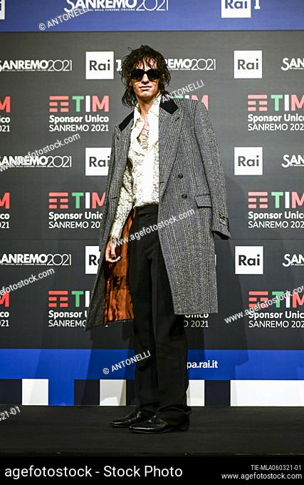 Italian singer Achille Lauro poses during a photocall on the final day of the the 71st Sanremo Italian Song Festival, in Sanremo, Italy, 06 March 2021