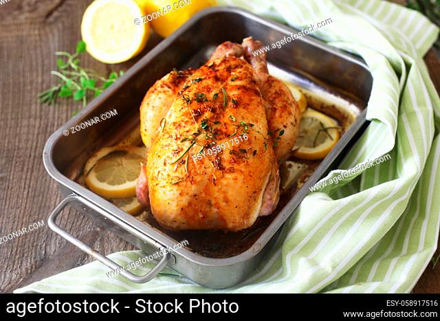 Roast Chicken In An Oven Dish