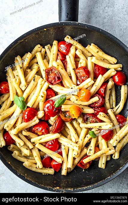 Trofie with herb butter and cherry tomatoes