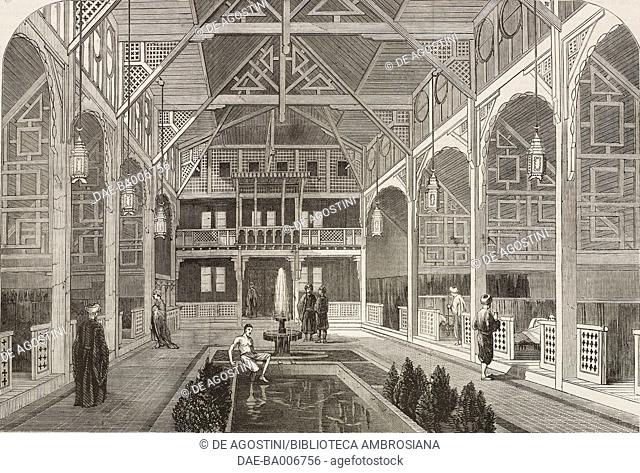 Cooling room of the Turkish Baths in Jermyn Street, London, United Kingdom, illustration from the magazine The Illustrated London News, volume XLI, July 26