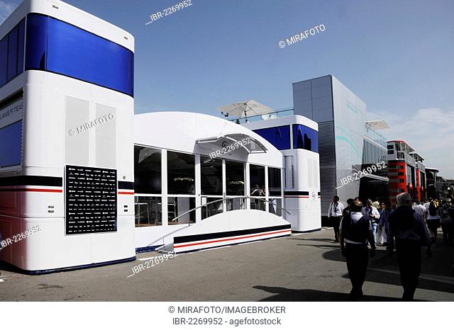 Team Williams hospitality motorhome in the paddock, during the qualifying for the Spanish Grand Prix, Circuit de Catalunya race course in Montmelo, Spain