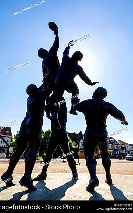 England, London, Twickenham, Twickenham Rugby Stadium, Rugby Line-out Sculpture by Gerald Laing dated 2010