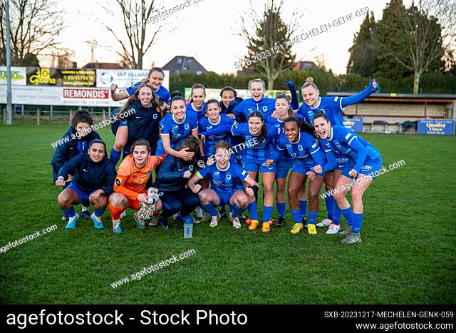 Genk celebrating after winning pictured during a female soccer game between KV Mechelen and KRC Genk Ladies on the 12th matchday of the 2023-2024 season of the...
