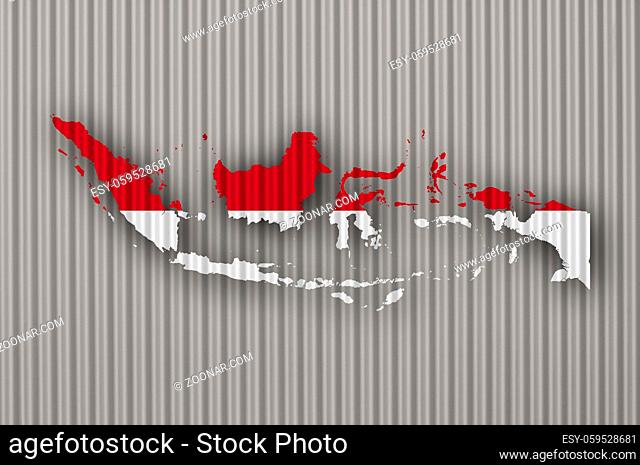 Karte und Fahne von Indonesien auf Wellblech - Map and flag of Indonesia on corrugated iron