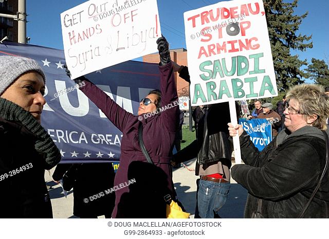 CANADA, Windsor. 07 April 2017. Windsor Peace Coalition holds a demonstration against yesterday's United States bombing of a Syrian air force base