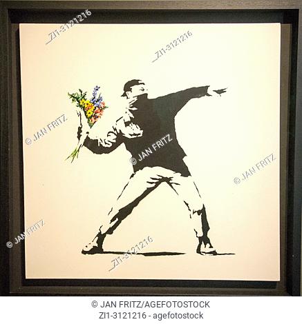 "Flower thrower". Banksy exhibition. Moco Museum. Amsterdam. Netherlands