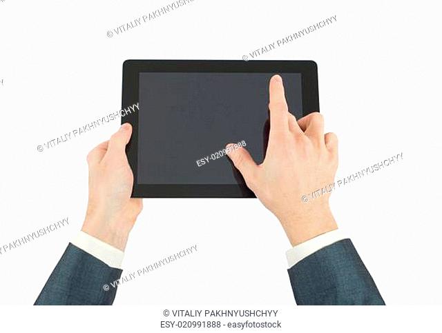 hands with tablet computer