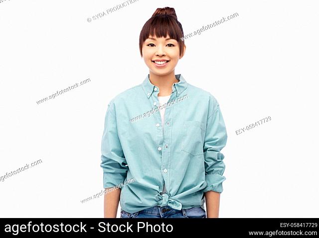 happy asian woman over white background
