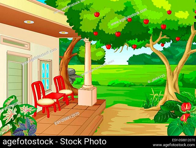 Cool Back Yard House View With Grass And Apple Tree Cartoon for your  design, Stock Vector, Vector And Low Budget Royalty Free Image. Pic.  ESY-058812070 | agefotostock