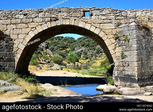Ledesma, Puente Mocho over Ribera Cañedo (Roman road). Salamanca province, Castilla y Leon, Spain