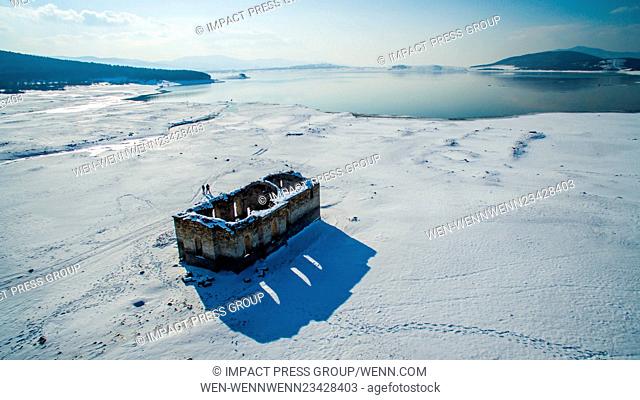 A drone view of submerged church ""St. Ivan Rilski"" under heavy snow cover, near the town of Tvardica, east of the Bulgarian capital Sofia, Friday, January, 29