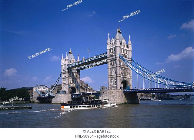 Bridge across river, Tower Bridge, Thames River, London, England