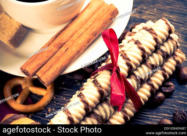 Cookies and biscuits for celebration on wooden table
