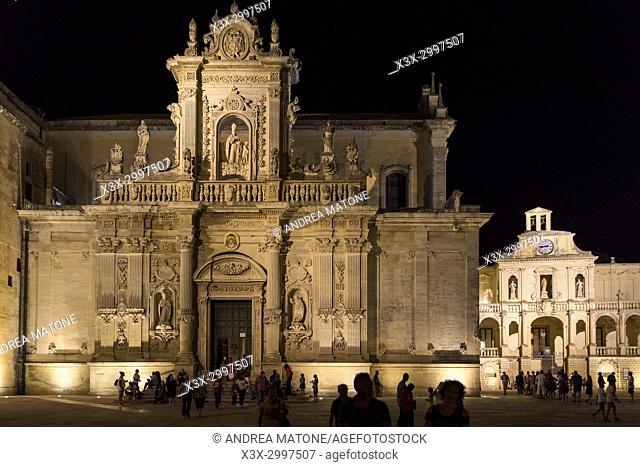 Lecce Cathedral at night. Lecce, Italy