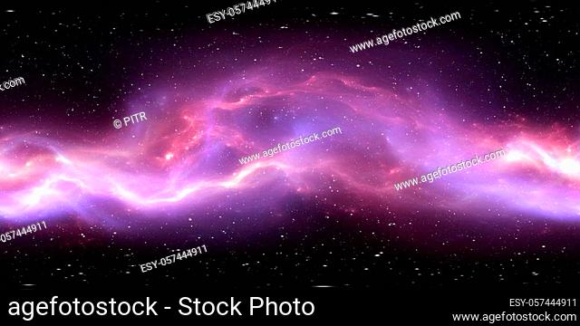 360 degree interstellar cloud of dust and gas. Space background with nebula and stars. Glowing nebula, equirectangular projection, environment map