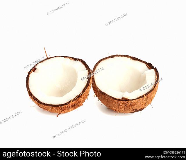 half ripe coconut isolated on white background, close up