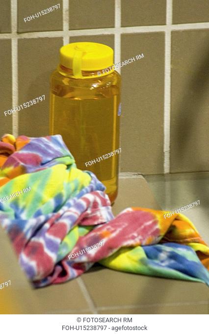 college, bottle, shirt, dye, tie, water