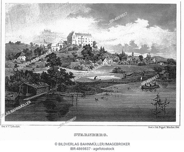 Starnberg, drawing by C. Lebschée, engraving by J. Poppel, steel engraving from 1840-1854, Kingdom of Bavaria, Germany