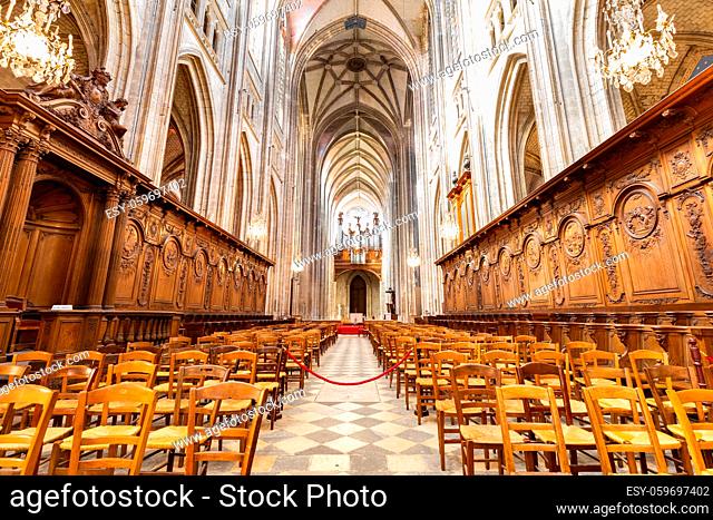 Orleans, France, October 11, 2019: Interior of the Royal cathedral of the Holy Cross in Orleans in France