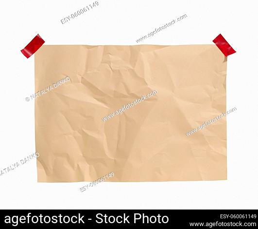 blank rectangular crumpled beige sheet of paper glued. Place for an inscription, announcement