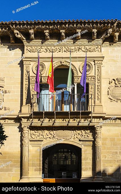 Plateresque facade of the Town hall, Baeza, UNESCO World Heritage Site. Jaen province, Andalusia, Southern Spain Europe
