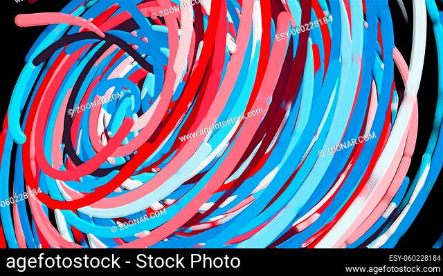 Bright colorful circle lines, cartoon style backdrop, computer generated modern abstract background, 3d rendering