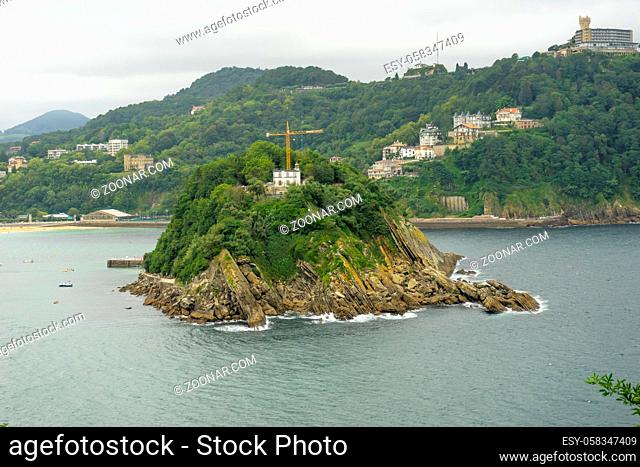 Seascape, view of the city of San Sebastian, with La Concha beach, from Mount Urgull. Summer vacation scene in Spain