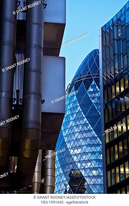 The Lloyds Building and The Swiss Re building The Gherkin, London, England