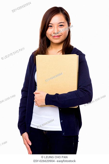 Asian young woman hold with folder