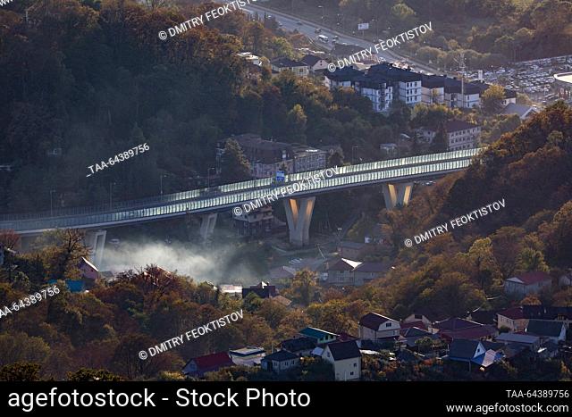 RUSSIA, SOCHI - NOVEMBER 4, 2023: A view of the Baranovsky Viaduct from Mount Piket. Dmitry Feoktistov/TASS