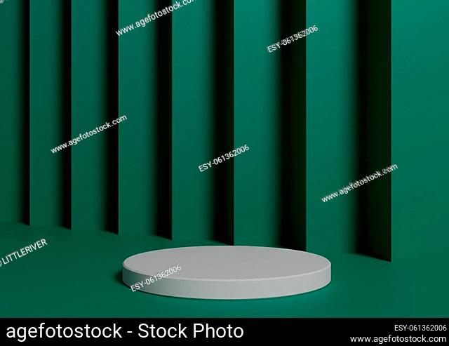 Simple, Minimal 3D Render Composition with One White Cylinder Podium or Stand on Abstract Blue Green Background for Product Display