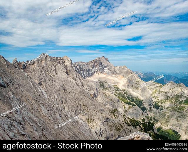 Climbing on the Alpspitze via ferrata in the Wetterstein Mountains near Garmisch Partenkirchen