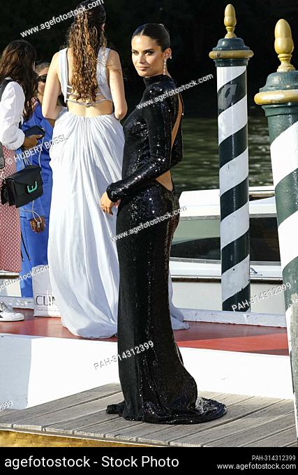 Sara Sampaio arrives by boat during the 79th Venice International Film Festival at Hotel Excelsior on the Lido in Venice, Italy, on 07 September 2022