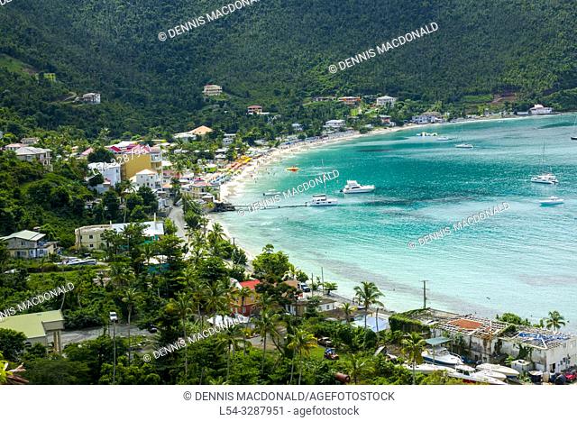 Beach on Tortola is the largest of the British Virgin Islands in the Caribbean. It features several white-sand beaches, including Cane Garden Bay and Smugglerâ