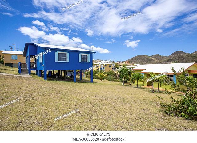 Colorful houses of a village on a spring sunny day Montserrat Caribbean Leeward Islands Lesser Antilles