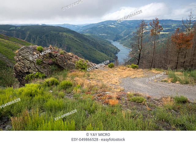 Water reservoir close to Grandas de Salime, beautiful landscape along the Camino de Santiago trail, Asturias, Spain