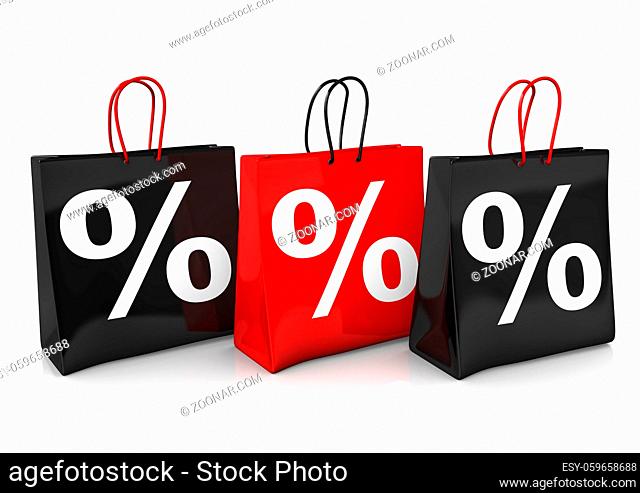 3 shopping bag with percents on the white