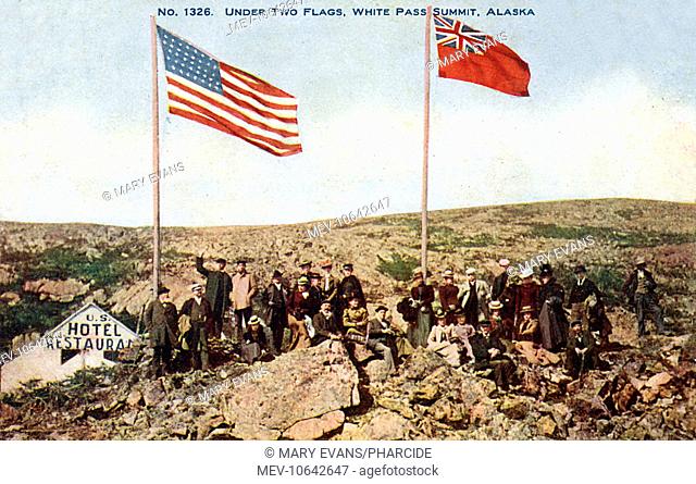 White Pass Summit, Alaska, USA -- as the two flags suggest, it is on the border with Canada, important during the Klondike Gold Rush