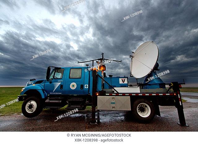 A Doppler on Wheels mobile radar truck parked in Kansas, May 6, 2010  The DOW truck is participating in Project Vortex 2