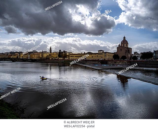 Italy, Tuscany, Florence, Arno river, Chiesa di San Frediano in Cestello, View from Ponte alla Carraia