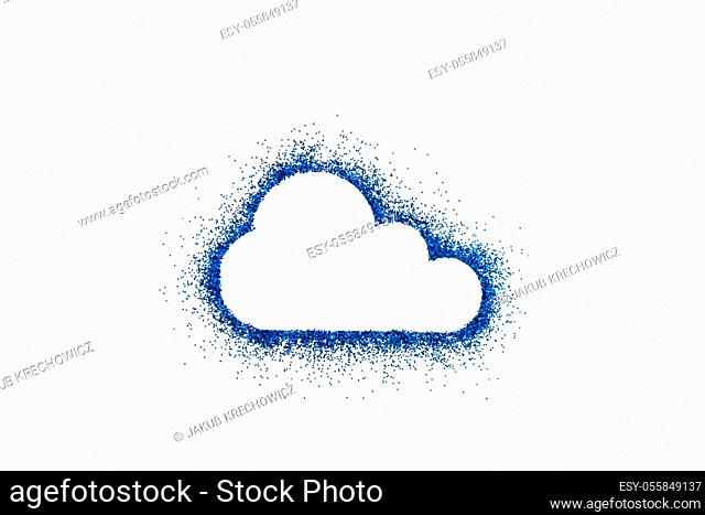Cloud shape on blue glitter isolated on white background