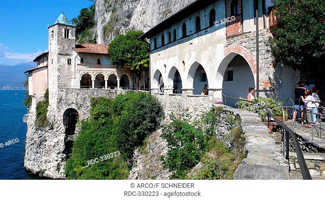 Hermitage of Santa Caterina del Sasso Ballaro, Roman Catholic monastery, colonnade, Lago Maggiore, Leggiuno, Province of Varese, Lombardy, Italy