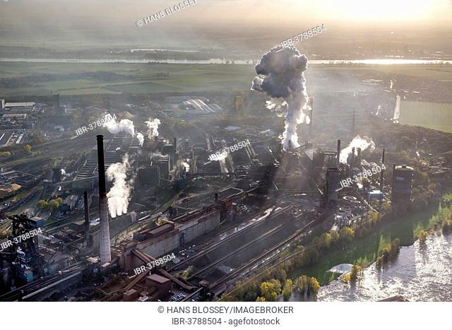 HKM, Mannesmann Blasstahlwerk 1, basic oxygen steelmaking plant, aerial view, Rheinhausen, Duisburg, Ruhr area, North Rhine-Westphalia, Germany