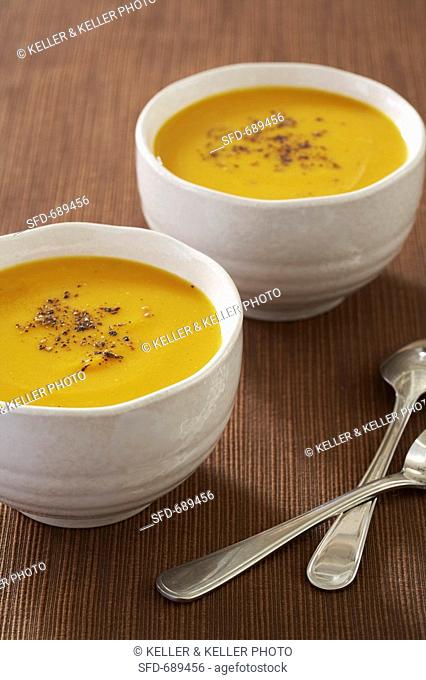Two Bowls of Butternut Squash Soup