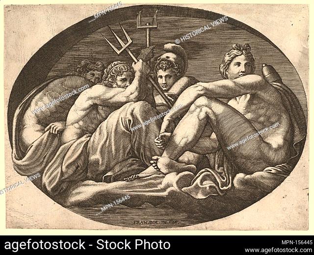 Pluto, Neptune, Minerva and Apollo, from a series of eight compositions after Francesco Primaticcio's designs for the ceiling of the Ulysses Gallery (destroyed...
